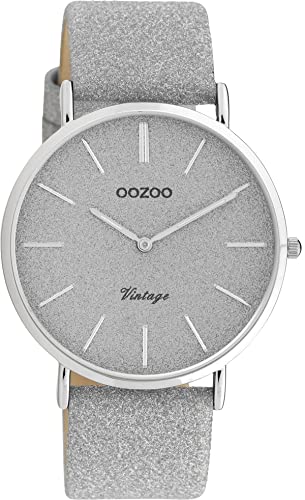 Oozoo Vintage Armbanduhr mit Glitzer Lederband 40 MM Silbergrau/Silbergrau C20160 von Oozoo