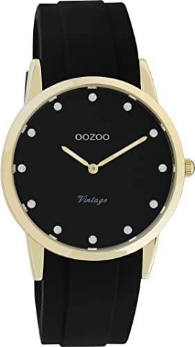 Oozoo Vintage Damen Armbanduhr mit Silikonband 38 MM Goldfarben/Schwarz/Schwarz C20178 von Oozoo