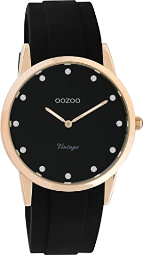 Oozoo Vintage Damen Armbanduhr mit Silikonband 38 MM Rosegoldfarben/Schwarz/Schwarz C20179 von Oozoo