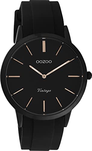 Oozoo Vintage Damenuhr mit Silikonarmband und 42mm Durchmesser in verschiedenen Varianten, Schwarz, Schwarz und Roségold, Armband Oozoo Vintage Damenuhr mit Silikonarmband und 42mm Durchmesser in verschiedenen Varianten, Schwarz, Schwarz und Roségold, Armband von Oozoo