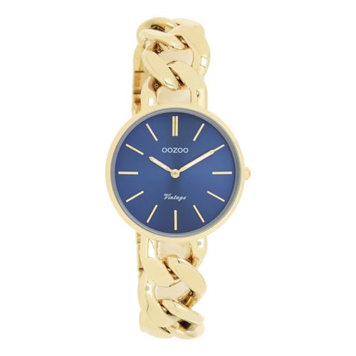 Oozoo Vintage Damen Uhr Gold/Blau | Armbanduhr Damen mit Metall Chunky Armband | Moderne Uhr für Frauen | Edle Analog Damenuhr in rund C20359 (32mm Gehäuse) von Oozoo