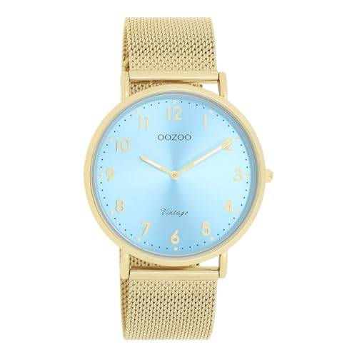 Oozoo Vintage Damen Uhr Gold/Hellblau | Armbanduhr Damen mit Mesharmband | Moderne Uhr für Frauen | Edle Analog Damenuhr in rund C20343 (40mm Gehäuse) von Oozoo