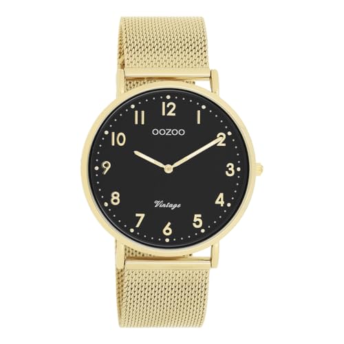 Oozoo Vintage Damen Uhr Gold/Schwarz | Armbanduhr Damen mit Mesharmband | Moderne Uhr für Frauen | Edle Analog Damenuhr in rund C20344 (40mm Gehäuse) von Oozoo