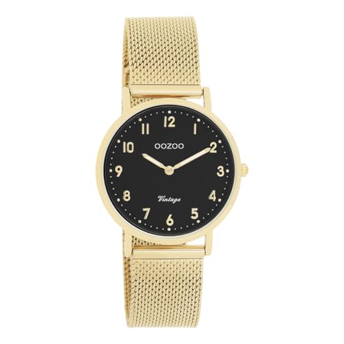 Oozoo Vintage Damen Uhr Gold/Schwarz | Armbanduhr Damen mit Mesharmband | Moderne Uhr für Frauen | Edle Analog Damenuhr in rund C20349 (32mm Gehäuse) von Oozoo
