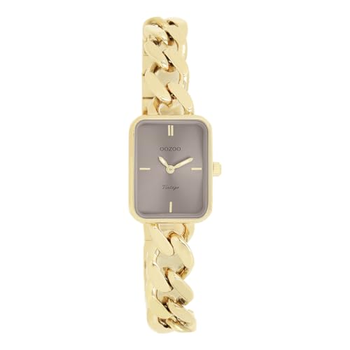 Oozoo Vintage Damen Uhr Gold/Taupe | Armbanduhr Damen mit Metall Chunky Armband | Moderne Uhr für Frauen - Edle Analog Damenuhr in rechteckig C20363 (20x26mm) von Oozoo