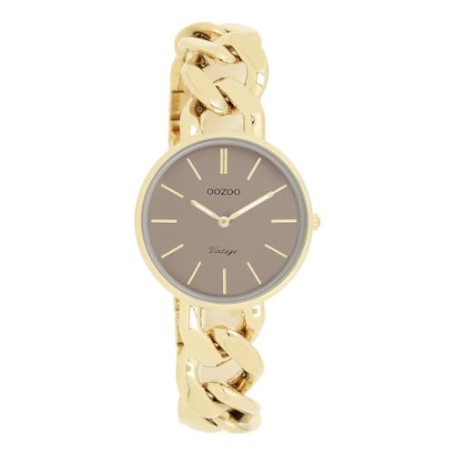 Oozoo Vintage Damen Uhr Gold/Taupe | Armbanduhr Damen mit Metall Chunky Armband | Moderne Uhr für Frauen | Edle Analog Damenuhr in rund C20358 (32mm Gehäuse) von Oozoo