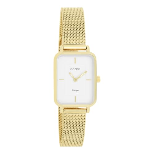 Oozoo Vintage Damen Uhr Gold/Weiß | Armbanduhr Damen mit Mesharmband | Moderne Uhr für Frauen | Edle Analog Damenuhr in rechteckig C20352 (24x28mm Gehäuse) von Oozoo