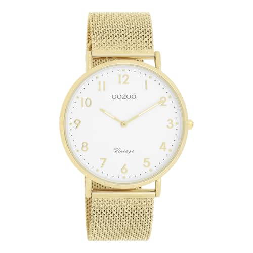 Oozoo Vintage Damen Uhr Gold/Weiß | Armbanduhr Damen mit Mesharmband | Moderne Uhr für Frauen | Edle Analog Damenuhr in rund C20342 (40mm Gehäuse) von Oozoo