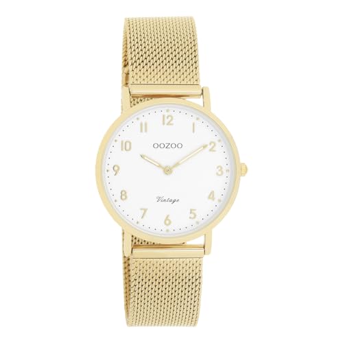 Oozoo Vintage Damen Uhr Gold/Weiß | Armbanduhr Damen mit Mesharmband | Moderne Uhr für Frauen | Edle Analog Damenuhr in rund C20347 (32mm Gehäuse) von Oozoo