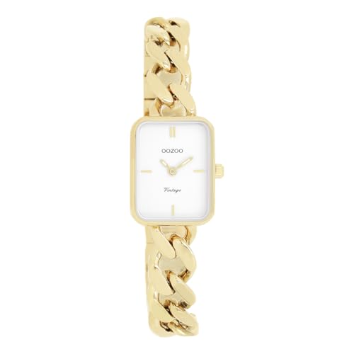 Oozoo Vintage Damen Uhr Gold/Weiß | Armbanduhr Damen mit Metall Chunky Armband | Moderne Uhr für Frauen - Edle Analog Damenuhr in rechteckig C20362 (20x26mm) von Oozoo