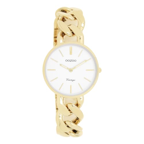 Oozoo Vintage Damen Uhr Gold/Weiß | Armbanduhr Damen mit Metall Chunky Armband | Moderne Uhr für Frauen | Edle Analog Damenuhr in rund C20357 (32mm Gehäuse) von Oozoo