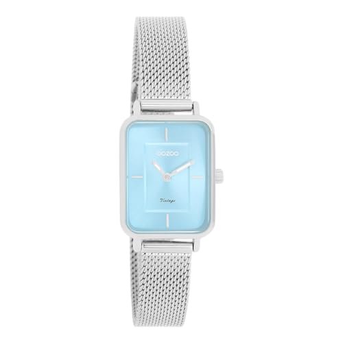 Oozoo Vintage Damen Uhr Silber/Hellblau | Armbanduhr Damen mit Mesharmband | Moderne Uhr für Frauen | Edle Analog Damenuhr in rechteckig C20351 (24x28mm Gehäuse) von Oozoo