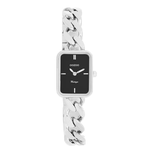 Oozoo Vintage Damen Uhr Silber/Schwarz | Armbanduhr Damen mit Metall Chunky Armband | Moderne Uhr für Frauen - Edle Analog Damenuhr in rechteckig C20361 (20x26mm) von Oozoo