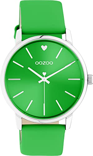 Oozoo Vintage Damen Uhr - Silber Armbanduhr Damen mit 20mm Lederarmband Rauchgrün - Analog Damenuhr in rund C10988 von Oozoo