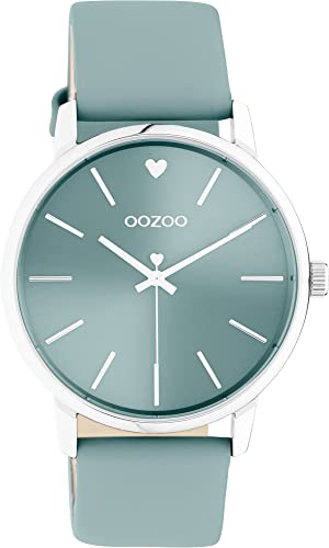 Oozoo Vintage Damen Uhr - Silber Armbanduhr Damen mit 20mm Lederarmband in Meeresblau- Analog Damenuhr in rund C10985 von Oozoo