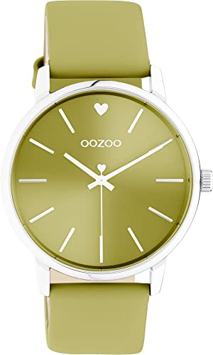 Oozoo Vintage Damen Uhr - Silber Armbanduhr Damen mit 20mm Lederarmband in Ockergelb - Analog Damenuhr in rund C10986 von Oozoo