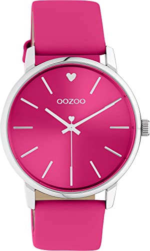 Oozoo Vintage Damen Uhr - Silber Armbanduhr Damen mit 20mm Lederarmband in Rauchpink- Analog Damenuhr in rund C10989 von Oozoo