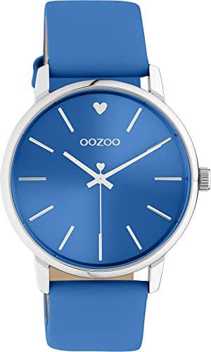 Oozoo Vintage Damen Uhr - Silber Armbanduhr Damen mit 20mm Lederarmband n Blau - Analog Damenuhr in rund C10987 von Oozoo