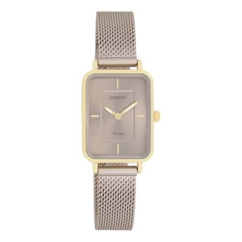 Oozoo Vintage Damen Uhr Taupe | Armbanduhr Damen mit Metallgitter-Armband | Moderne Uhr für Frauen | Edle Analog Damenuhr in Rechteck C20384 (22x30mm Gehäuse) von Oozoo