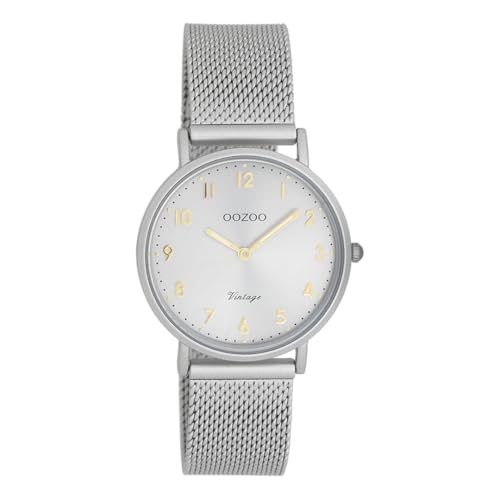 Oozoo Vintage Damen Uhr hellgrau | Armbanduhr Damen mit Metallgeflecht-Armband | Moderne Uhr für Frauen | Edle Analog Damenuhr in rund C20381 (32mm Gehäuse) von Oozoo