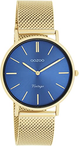 Oozoo Vintage Damen Uhr in Gold/Blau - Armbanduhr Damen mit 16mm Milanaise-Metallband - Analog Damenuhr in rund - C20292 von Oozoo