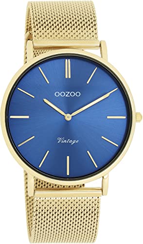 Oozoo Vintage Damen Uhr in Gold/Blau - Armbanduhr Damen mit 18mm Milanaise-Metallband - Analog Damenuhr in rund - C20291 von Oozoo