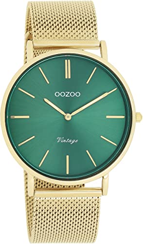 Oozoo Vintage Damen Uhr in Gold/Grün - Armbanduhr Damen mit 14mm Milanaise-Metallband - Analog Damenuhr in rund - C20297 von Oozoo