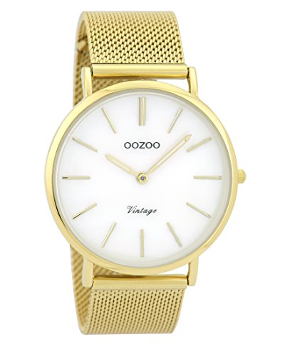 Oozoo Vintage Damenuhr Metallband 40 MM Weiss Perlmutt/Goldfarben C9366 von Oozoo