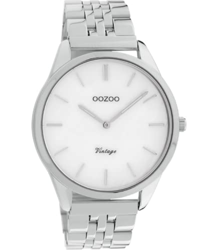 Oozoo Vintage Damenuhr mit Edelstahl Glieder Armband Flach 38 MM Perlmutt/Silber C9980 von Oozoo
