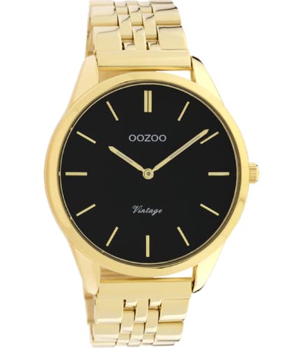 Oozoo Vintage Damenuhr mit Edelstahl Glieder Armband Flach 38 MM Schwarz/Gold C9987 von Oozoo