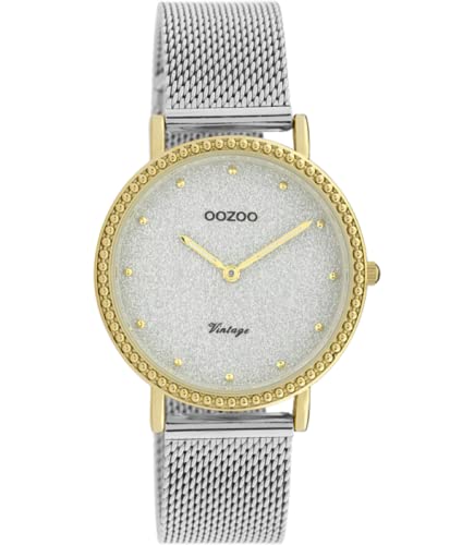 Oozoo Vintage Damenuhr mit Edelstahl Milanaiseband 34 MM Glitzer/Goldfarben C20053 von Oozoo