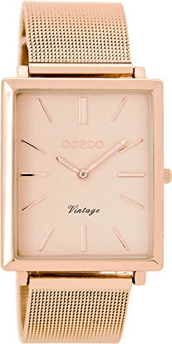 Oozoo Vintage Damenuhr mit Milanaise Edelstahlband Flach Eckig 31 MM Rose/Rose/Rose C8184 von Oozoo