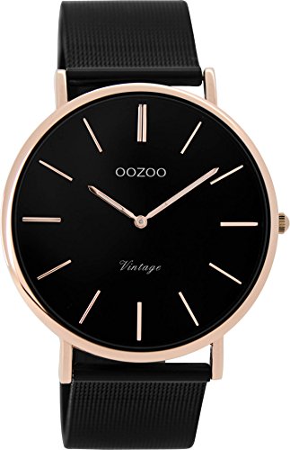 Oozoo Vintage Damenuhr mit Milanaise Metallband 40 MM Rosegoldfarben/Schwarz/Schwarz C8869 von Oozoo