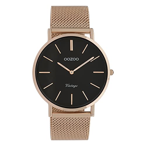 Oozoo Vintage Damenuhr mit massivem grobmaschigem Edelstahl Milanaise Metallband 40 MM Rosefarben/Schwarz C9925 Oozoo Vintage Damenuhr mit massivem grobmaschigem Edelstahl Milanaise Metallband 40 MM Rosefarben/Schwarz C9925 von Oozoo