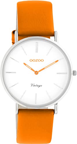 Oozoo Vintage Herren Uhr - Orange Armbanduhr Herren mit 18mm Lederarmband - Analoge Herren Armbanduhr in rund - auch als Damen Uhr passend - C20283 von Oozoo