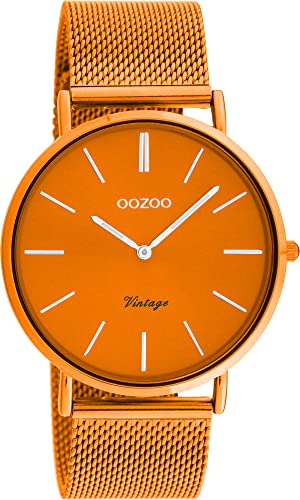 Oozoo Vintage Damen Uhr - Orange Armbanduhr Damen mit 20mm Mesh Armband - Analoge Damen Armbanduhr in rund - auch als Herren Uhr passend - C20274 von Oozoo