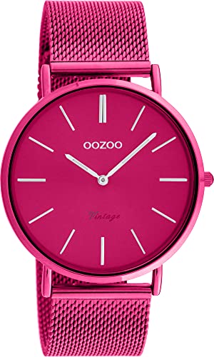 Oozoo Vintage Herren Uhr - Pinke Armbanduhr Damen mit 20mm Mesh Armband - Analoge Damen Armbanduhr in rund - C20275 von Oozoo