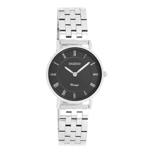 Oozoo Vintage DamenUhr in Silber/schwarz| Armbanduhr Damen mit Edelstahl Armband | Schöne Uhr für Männer | Edle Analog Damenuhr (28mm Gehäuse) in rund C20373 von Oozoo