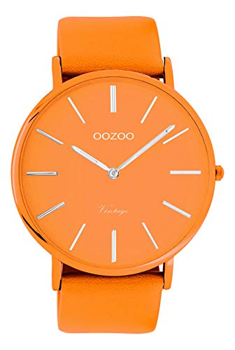 Oozoo Vintage Herrenuhr Colors of The Summer mit Lederband Flach 44 MM Orange C9880 von Oozoo