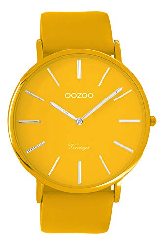 Oozoo Vintage Herrenuhr Colors of The Summer mit Lederband Flach 44 MM Senfgelb C9881 von Oozoo