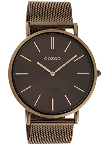 Oozoo Vintage Armbanduhr mit Edelstahl Milanaise Metallband 44 MM Braun/Braun C20016 von Oozoo