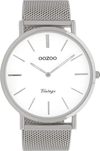 Oozoo Vintage Armbanduhr mit Edelstahl Milanaise Metallband 44 MM Weiß/Silberfarben C9900 von Oozoo