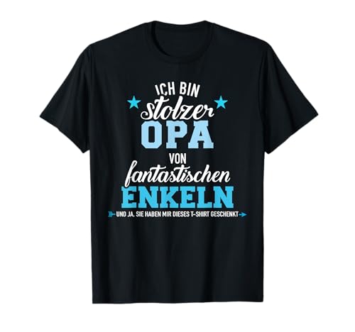 Opa Enkel Geschenke Stolzer Opa von fantastischen Enkeln Herren Schwarz S V-Ausschnitt Loose Fit Short Sleeve Letter Pattern T-Shirt von Opa Enkel Geschenke