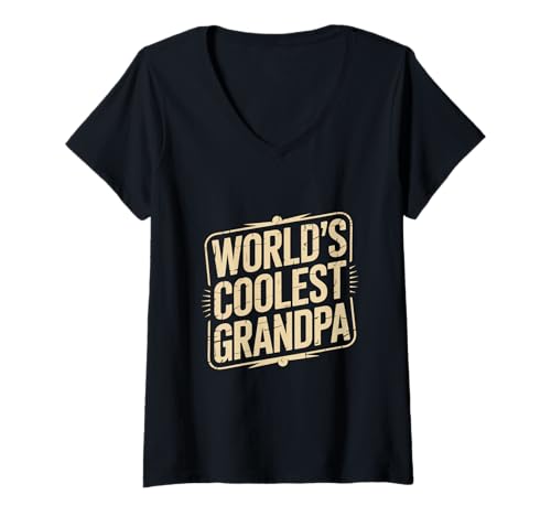 Damen Worlds Coolest Grandpa Opa Spruch Vatertag Humor T-Shirt mit V-Ausschnitt Damen Worlds Coolest Grandpa Opa Spruch Vatertag Humor T-Shirt mit V-Ausschnitt von Opa Spruch Lustiger Großvater Humor Retro