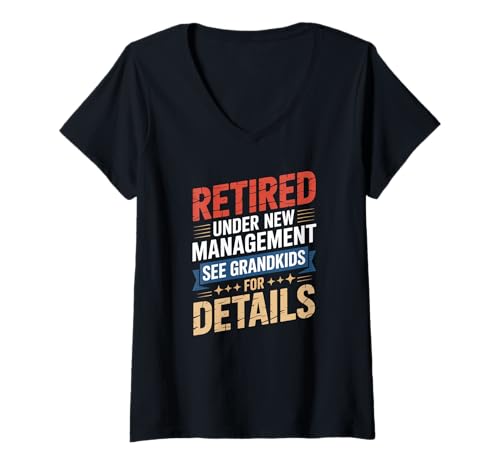 Damen Retired Under New Management See Grandkids for Details T-Shirt mit V-Ausschnitt Damen Retired Under New Management See Grandkids for Details T-Shirt mit V-Ausschnitt von Opa Und Oma Sprüche Kleidung