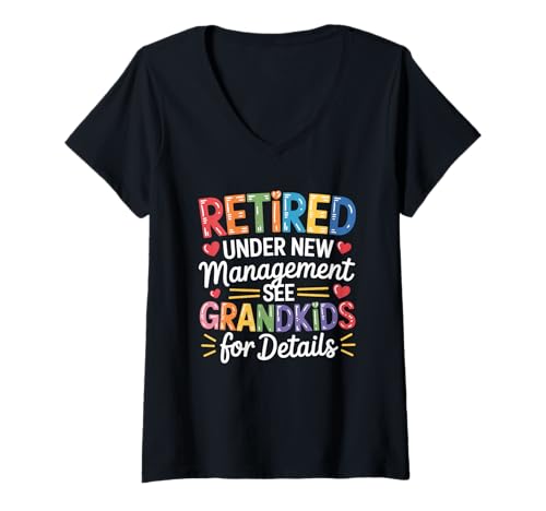 Damen Retired Under New Management See Grandkids for Details T-Shirt mit V-Ausschnitt Damen Retired Under New Management See Grandkids for Details T-Shirt mit V-Ausschnitt von Opa Und Oma Sprüche Kleidung