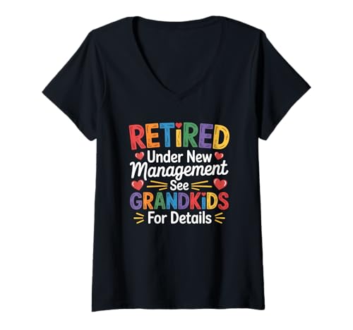 Damen Retired Under New Management See Grandkids for Details T-Shirt mit V-Ausschnitt Damen Retired Under New Management See Grandkids for Details T-Shirt mit V-Ausschnitt von Opa Und Oma Sprüche Kleidung