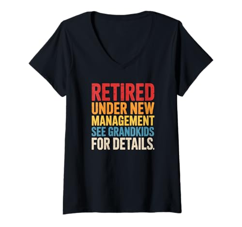 Damen Retired Under New Management See Grandkids for Details T-Shirt mit V-Ausschnitt Damen Retired Under New Management See Grandkids for Details T-Shirt mit V-Ausschnitt von Opa Und Oma Sprüche Kleidung