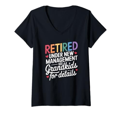 Damen Retired Under New Management See Grandkids for Details T-Shirt mit V-Ausschnitt von Opa Und Oma Sprüche Kleidung