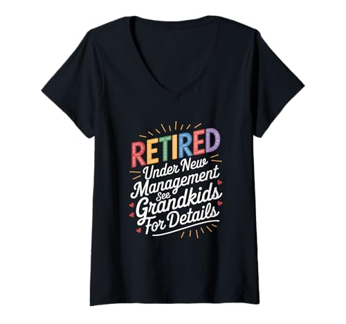 Damen Retired Under New Management See Grandkids for Details T-Shirt mit V-Ausschnitt Damen Retired Under New Management See Grandkids for Details T-Shirt mit V-Ausschnitt von Opa Und Oma Sprüche Kleidung